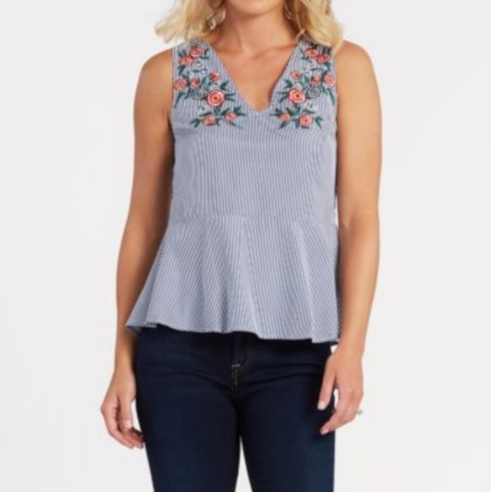 Skies Are Blue Embroidered Stripe Tank - Picture 3 of 8